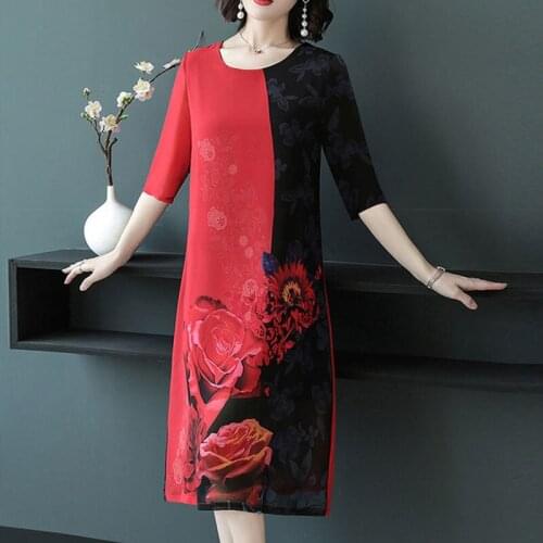 Olomm Summer New Lady Wide Loose Big Size Mothers Dress Foreign Style Long Skirt Printed High-class Aristocrat Factory Fashion