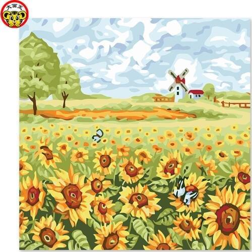 Painting by numbers art paint by number Deciduous garden House windmill Draw on canvas Digital Painting Famous paintings Abstrac