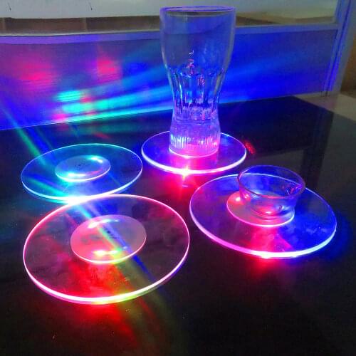 10cm LED Light Bottle Stickers Coasters Lamp Acrylic Crystal Ultra-Thin Light for Wedding New Year KTV Bar Cocktail Cups Mat