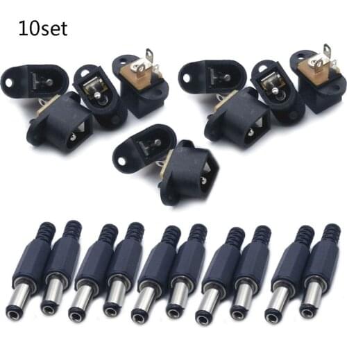10pairs/set DC Power Connector Pin Female Male Jack Socket Plug Adapter 2/3Pins PCB Panel Mount Connector 5.5 x 2.1mm DIY Parts