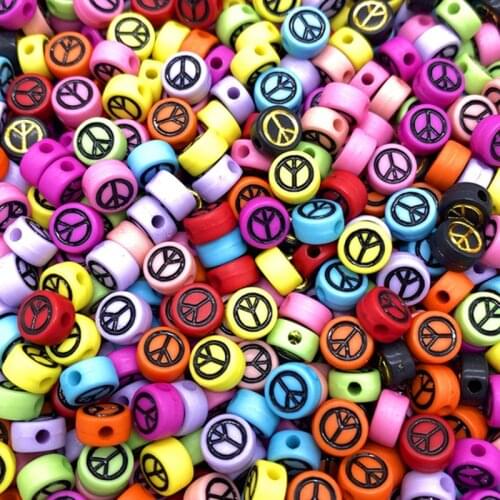 100pcs/Lot 7mm Oval Shape Acrylic Spaced Beads Peace Symbol Beads For Jewelry Making DIY Charms Bracelet Necklac Accessories #15