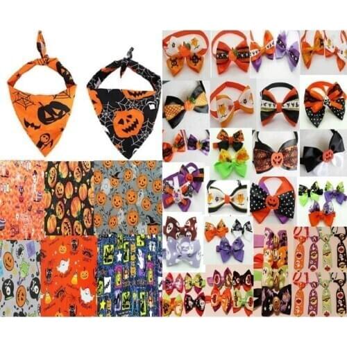 100pcs/lot Halloween holiday Dog Puppy Pet cotton pumpkin bandanas Collar scarf CL01