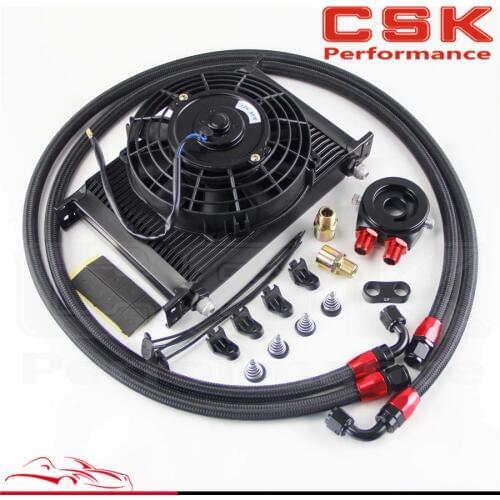 25 Row AN8 Engine Oil Cooler / Filter adapter hose Kit + 7" Electric Fan