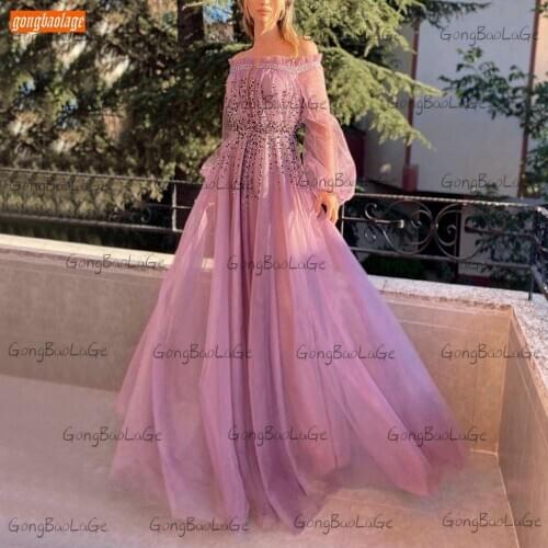 Boho Hot Pink Prom Dresses Long 2020 vestidos de gala Lace Up Beaded Tulle A Line Women Dresses Party Gown Formal robes de bal