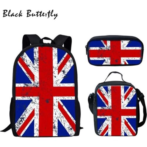 Black Butterfly Children Bag Cute USA UK Flags School Bags Backpack For Girls Boys Satchels Kids Bag 3-8 Years Old