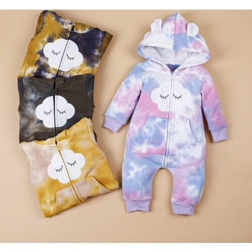 Baby Jumpsuit 2020 Fashion Dyeing Jumpsuit Zipper Pure Cotton Hooded Romper Boy and Girl Warm Romper