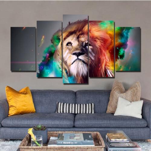 HD Printed leo Lion constellation zodiac space galaxy Painting Canvas Print 5 piece room decoration up-263