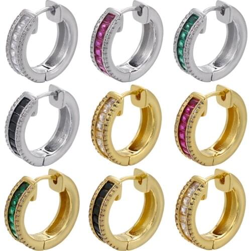 HECHENG,1pair,Colorful CZ Round Earrings,Gold and Silver Color Jewelry,Good Quality Color Retention