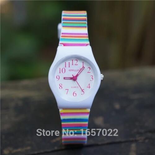 Hot selling new children candy color stripe strap wristwatches kids fashion waterproof gift slim watches