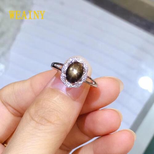 WEAINY Natural Star Sapphire Elegant Ring, Genuine S925 Sterling Silver,Ladys Gemstone Party Anniversary Premium Jewelry