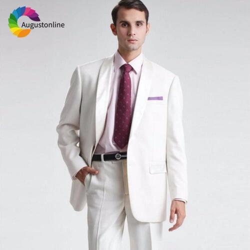 White Men Suits Wedding Groom Tuxedos 2 Pieces (Jacket+Pants) Slim Fit Birdegroom Set Best Man Blazer Prom Wear