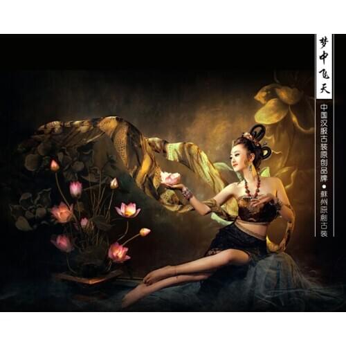 Meng Zhong Fei Tian Red and Black 2 Colors India Flying Fairy DunHuang Fei Tian Costume Hanfu Costume Beauty Women Costume