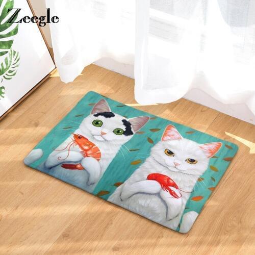 Zeegle Cute Cat Printed Welcome Door Mat Non-slip Bathroom Bath Mats Bedroom Carpets Decor Water proof Kitchen Area Rug