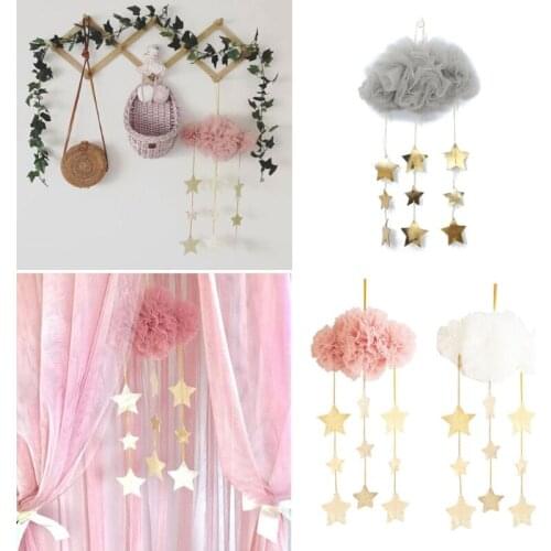 Baby Nursery Ceiling Mobile Crib Clouds Stars Hanging Ornament DIY Net Yarn Kids Room Baby Shower Decoration Photo Props