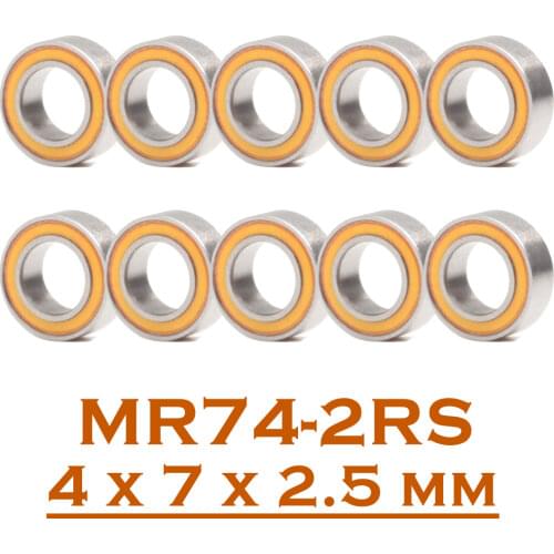 MR74RS Bearing ABEC-3 10PCS 4*7*2.5 mm ABEC-3 Hobby Electric RC Car Truck MR74 RS 2RS Ball Bearings MR74-2RS Orange Sealed