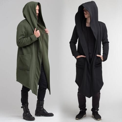 Men Japanese Style Hooded Long Robes Cardigan Windbreaker Medieval European Cape Cloak Coat Jackets Viking Pirate Killer Costume
