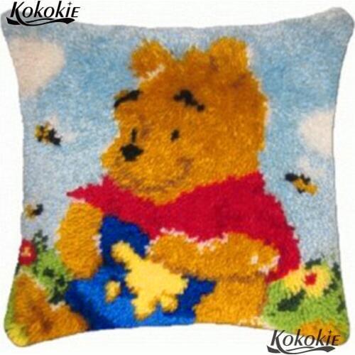 Cartonn bear latch hook rug kits beaded cross stitch Needlework 3d carpet handmade Yarn Embroidery Pillowcase home decoration