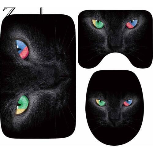 Zeegle Bath Mats Set Toilet Seat Cover Mat Carpet Bathroom Absorbent Shower Room Rugs Floor Mats Cat Pattern Mat