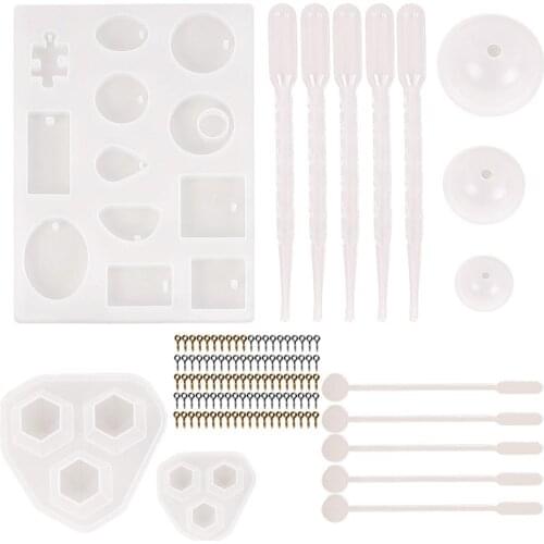 66Pcs Jewelry Casting Molds Set Diamond Pendant Silicone Molds Screw Eye Pins Stirrer DIY Craft Pendant Jewelry Making Tools