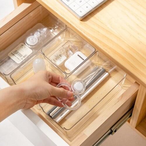 Desktop Drawer Storage Box Partition Kitchen Tableware Stationery Organize Small Box Transparent Plastic Divider Artifact