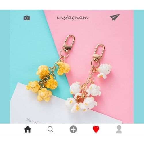 2020New Cute Popcorn Keychain Key Ring Simulated Food Snacks Cute Car Keychain Couple Gifts Womens Girl Jewelry Wholesale