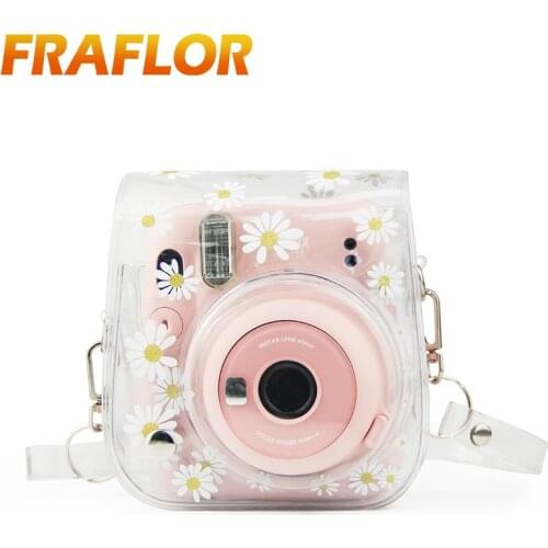 For Polaroid Camera Fuji Fujifilm Instax Mini 11/9/8 Transparent Dried Flowers Daisies PVC Camera Bag Case Cover Pouch Protector