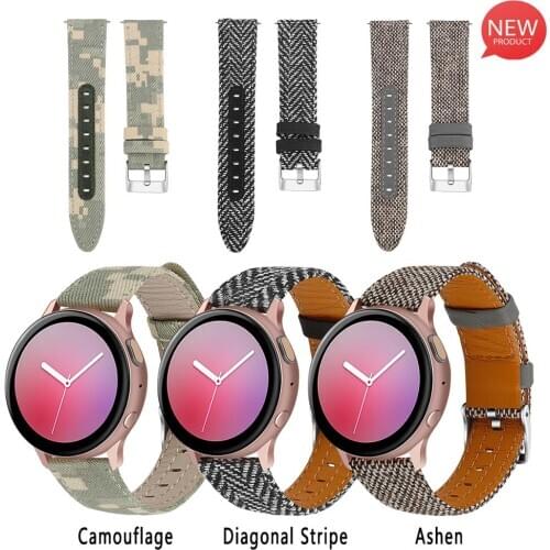 Newcool Canvas+Genuine Leather Strap for Samsung Galaxy Watch3 41mm Breathable Sport 20mm Replacement Band Fabric Wristband