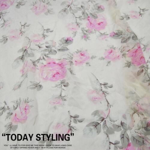 LEO&LIN Light Beige Flower Large Wide Real Silk Chiffon 100% Silk Clothing Cloth Fabric DIY Sewing Tissue
