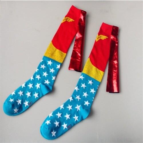 Takerlama Super Hero Cape Socks For Adult Woman Costuems Knee High Socks Cotton Stockings Halloween Party Props