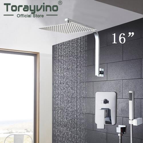 Torayvino Shower Faucet 16 Inch Bathroom Faucet Chrome Ceramic Rainfall Shower Heads Hot Cold Water Mixer Cozy Shower Faucet