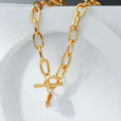 Lifefontier Vintage Metal Chain Baroque Irregular Pearl Coin Pendants Necklaces for Women Gold Color Chain Necklace Jewelry Gift