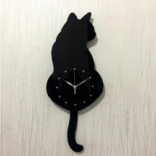 Japanese Adorable Black Cat Pendulum Clock Funny Cat Fnny Cat Swinging Tail Wall Clock Kit Cat Wall Decor Kitten Lovers Gift