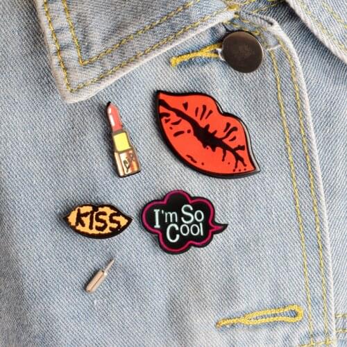 1set(4pcs) British Designer Badge Geometric Brooch Cartoon lip/lipstick/kiss Metal Decoration Badges