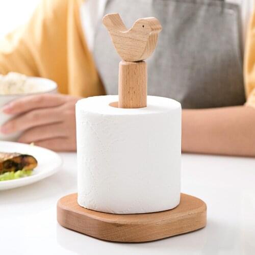 1PC Wooden Vertical Paper Towel Holder Rack Napkin Stand Shelf Kitchen Punch Free Roll Paper Holder Storage Rack