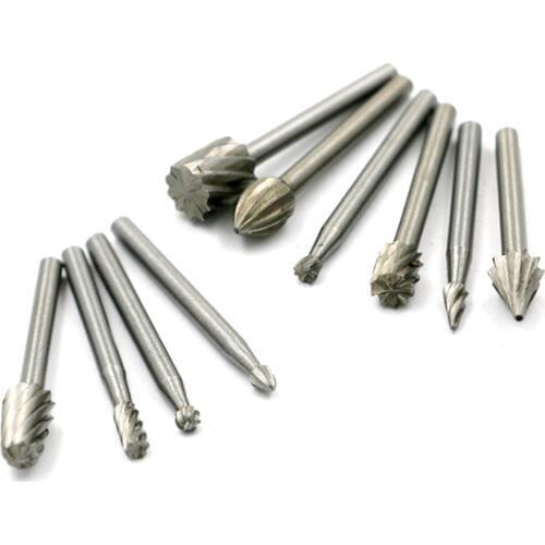 10pcs Mini Round HSS Rotary Burr Drill Bits Set Woodworking Wood Carving Chamfering Engraving File Rasp 3.1mm