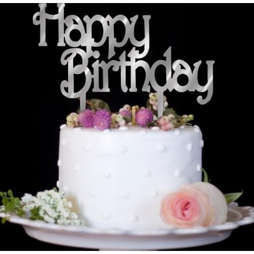 100pcs/lot Creative silvery happy birthday design wedding cake inserted card birthday Cake Topper Party Cake Decorations