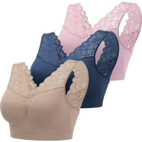 3PCS/Lot Sexy Women Deep V Neck Lace Bras Push Up Padded Bra Seamless Comfortable Bralette Breathable Fitness Gym Bra Vest