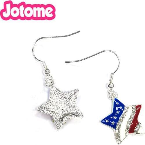 50/100pairs Fashion Crystal Rhinestone Enamel USA America Flag Star Earring Jewelry Can sell as pendant for gift/party