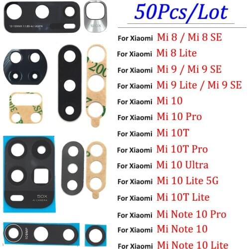 50Pcs , Replacement Repair Back Rear Camera Glass Lens For Xiaomi Mi 10 9 8 Lite SE 9T 10T Note 10 Pro 10T Lite 5G With Ahesive