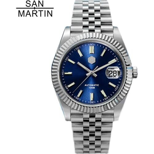 San Martin SN058 Retro Business Luxury Watches Sapphire Crystal Carving Bezel Automatic Stainless Steel Custom Watch for Men