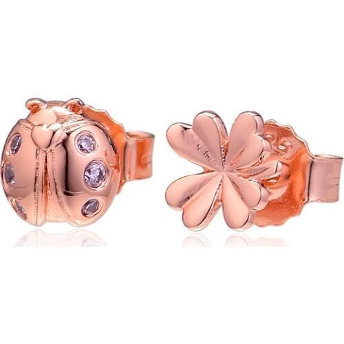CKK Earrings Rose Ladybird Stud Earring for Women Sterling Silver 925 Jewelry Pendientes Earings Earing Brincos Aretes