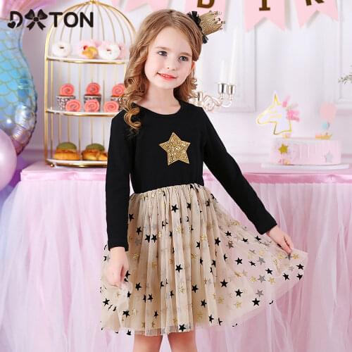 DXTON Princess Girls Dresses Sequin Cotton Kids Dress For Girls Star Party Costume Spring Autumn Children Girls Tutu Dress 3-12Y