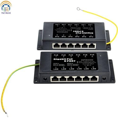POE World 6 Port Gigabit PoE Injector 802.3af Passive POE Standard Ethernet Connector with 2 DC Input for UBNT Camera