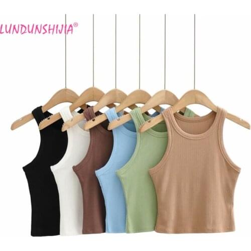 LUNDUNSHIJIA 2021 New Summer Fashion Women Solid Ribbed Cotton Tank Tops Ladies Sexy Sleeveless Tight Crop Tops