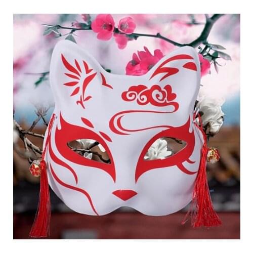 Unisex Hand-painted Japanese Fox Mask Half Face PVC Halloween Costumes Masquerade Festival Ball Kabuki Masks Cosplay Prop