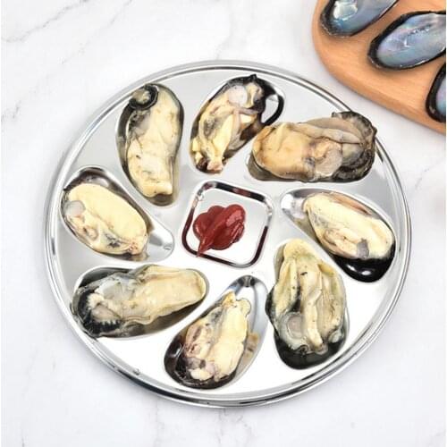 Fashion Oysters Dish Convenient Non-slip Stainless Steel Large Capacity 8 Slots Sauce Seafood Oyster Serving Plate for Home