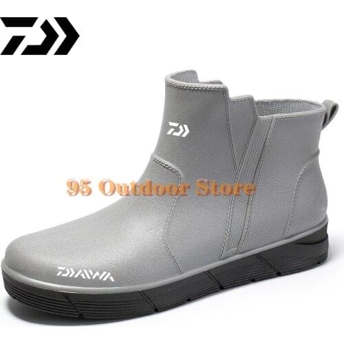 Daiwa Mens Rain Boots Waterproof Fishing Ankle Boots Platform Rain Shoes Fashion Flats Men Casual Rainboots Dawa Rubber Rain Sh