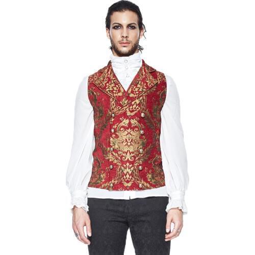 Devil Fashion Gothic Vintage Court Mens Vests Red Gold Embroidery Double Breasted Waistcoats New New Autumn Winter Vests