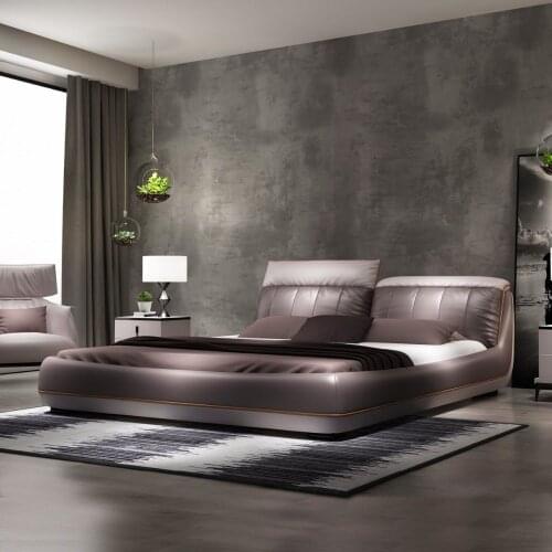 RAMA DYMASTY genuine leather soft bed modern design bed/ fashion king/queen size bedroom furniture