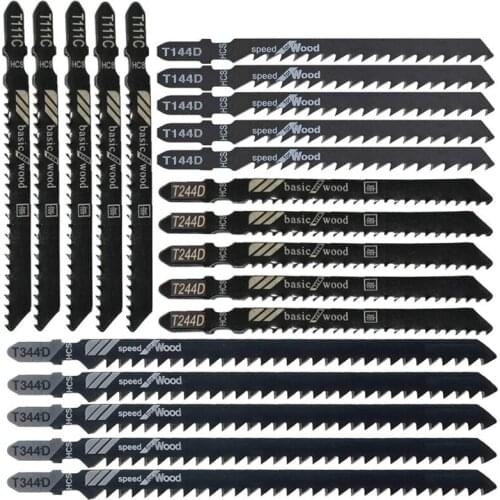 20-Piece T-Shank Jig Saw Blade Set for Wood, Plastic Cutting T-Shank Design Compatible with Most of Jigsaws